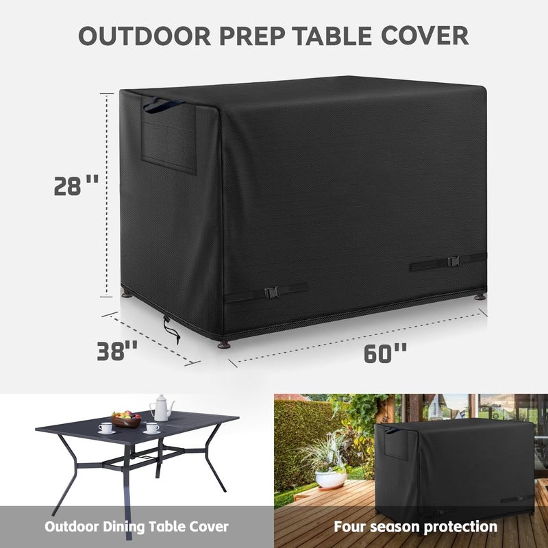 Wnanan Outdoor Dining Table Cover - Heavy Duty Waterproof Cover for Patio Metal Steel Slat Table, Compatible 60" x 38" Black - Image 2