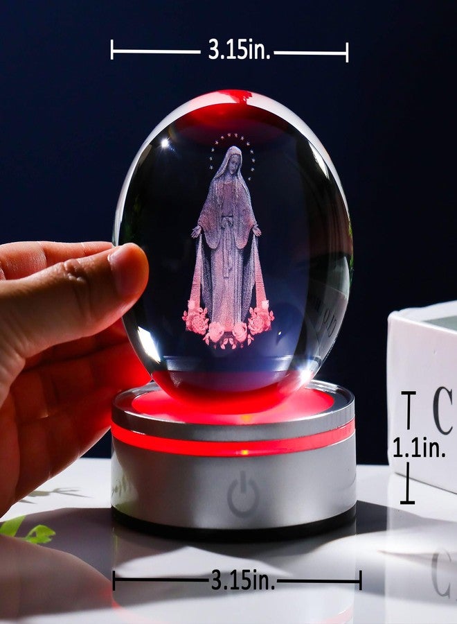 Movdyka 3D Crystal Ball Virgin Mary Statue Religious Gifts for Women Men Catholic, Laser Engrave Blessed Mother Statues Figurine Decor with Night Light Base, Christian Gifts for Women Friends Faith - Image 4
