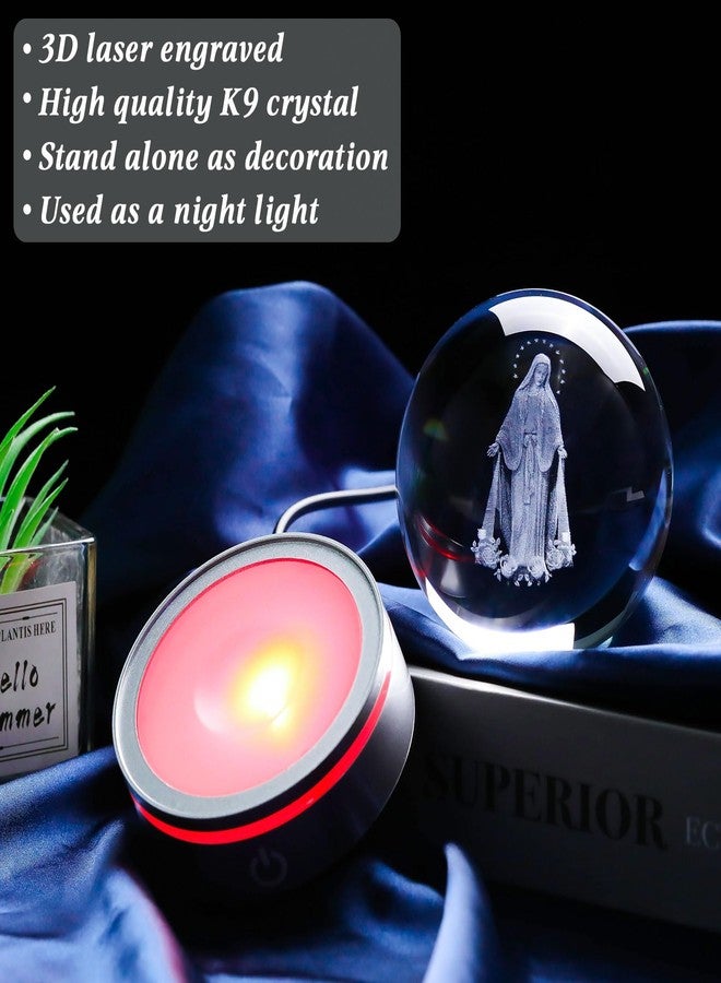 Movdyka 3D Crystal Ball Virgin Mary Statue Religious Gifts for Women Men Catholic, Laser Engrave Blessed Mother Statues Figurine Decor with Night Light Base, Christian Gifts for Women Friends Faith - Image 3