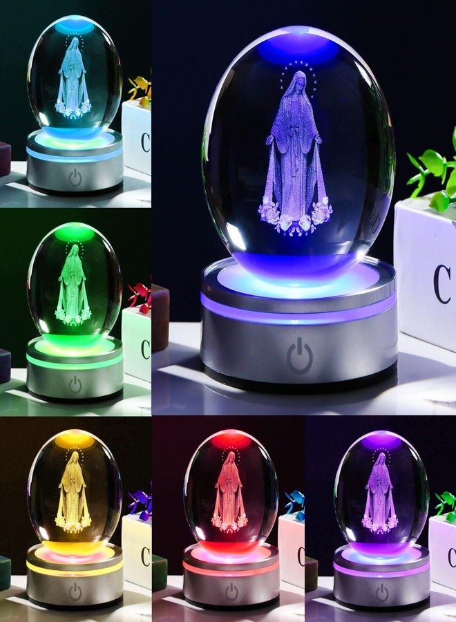 Movdyka 3D Crystal Ball Virgin Mary Statue Religious Gifts for Women Men Catholic, Laser Engrave Blessed Mother Statues Figurine Decor with Night Light Base, Christian Gifts for Women Friends Faith - Image 2