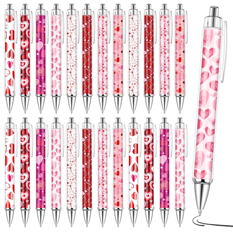 Demonwer 24 Pcs Valentine's Day Pens Romantic Heart Ballpoint Pens Cute Kawaii Stationery Supplies for Office Home Valentine's Party Exchange Favor Supplies - Image 1
