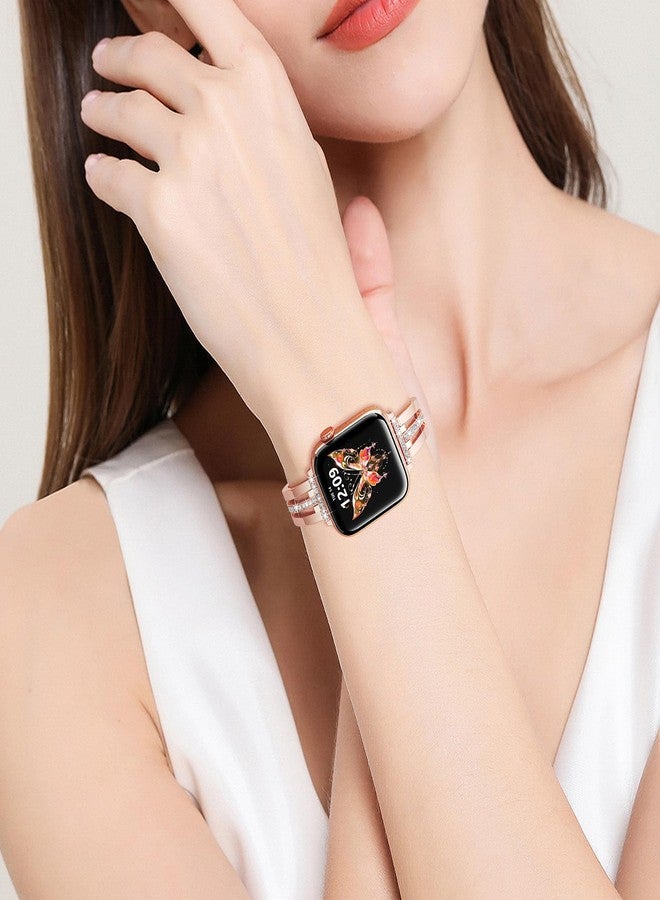 سوار AIRSPO رفيع متوافق مع ساعة Apple Watch 38 مم 40 مم 41 مم للنساء، سوار معدني رفيع، سوار مجوهرات أنيق مرصع بالألماس اللامع لسلسلة iWatch 10 9 8 7 6 5 4 3 SE (ذهبي وردي، 38 مم 40 مم 41 مم) - Image 2