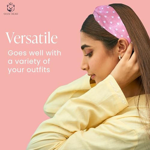 Silvr Bear Satin Hairband|Pack Of 2|Aesthetic Turban Hairband Korean Style Twisted Cross Knot Head Band| Fabric Elastic Hair Band For Women - Polka Dots Vibrant - Women & Teens, Multi Color - Image 5