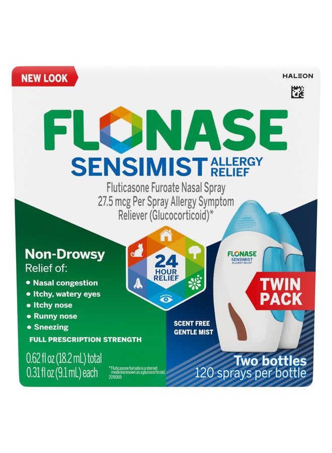 FLONASE Sensimist Allergy Relief Nasal Spray for Non-Drowsy, 24-Hour Multi-Symptom Allergy Relief – 120 Sprays (Pack of 2) - Image 1