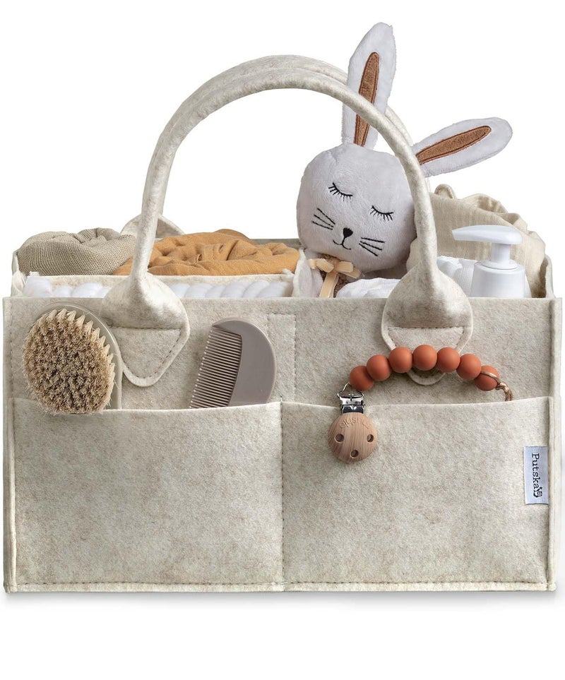 PUTSKA Baby Diaper Caddy Organizer - Nursery Storage Basket for Diaper Station, Baby Basket Shower Gift List and Registry Must-Have, Newborn Essentials, Nursery Decor for Boy or Girl - White, Large - Image 1