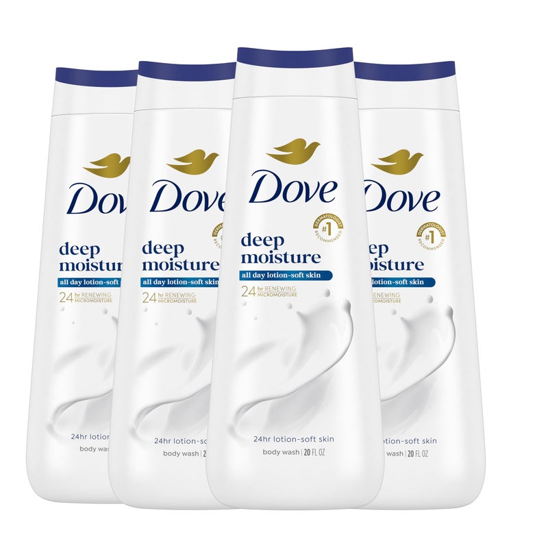 Dove Body Wash with Natural Nourishers for Instantly Soft Skin and Lasting Nourishment Deep Moisture Cleanser That Effectively Washes Away Bacteria While Nourishing Your Skin 20 oz (Pack of 4) - Image 1
