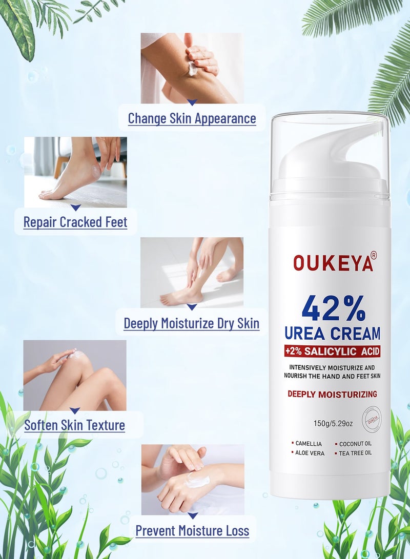 OUKEYA Urea Cream with Salicylic Acid Foot Cream -Intensive Moisturizing for Extremely Dry Skin on Hands, Feet and Elbows  - Image 2