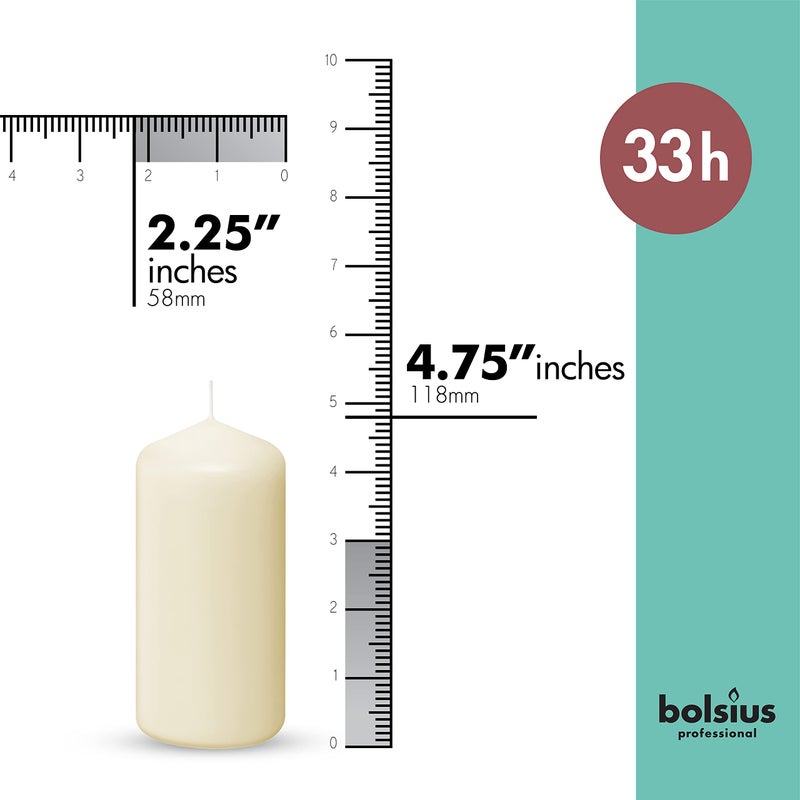BOLSIUS Set of 12 Ivory Pillar Candles - 2.25-x 4.75 Inch Unscented Dripless Clean Burning Dinner Candle -Wedding Parties Special Occasions - Image 2