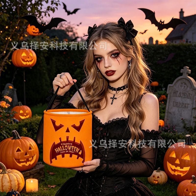 Ze An Halloween Candy Bucket with Pumpkin Ghost Design, LED Light-Up Trick-or-Treat Bag for Children's Day - Image 4