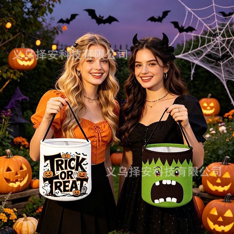 Ze An Halloween Candy Bucket with Pumpkin Ghost Design, LED Light-Up Trick-or-Treat Bag for Children's Day - Image 5