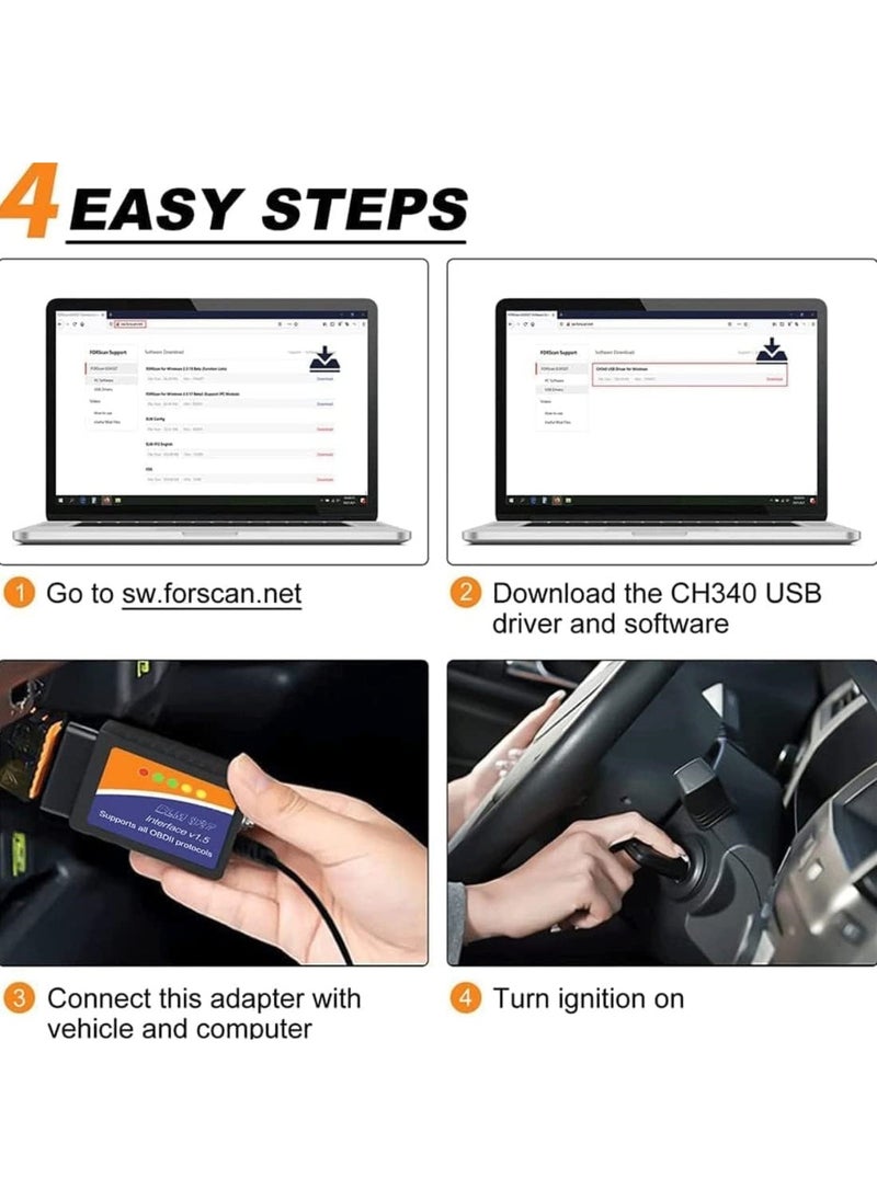 ELM327 OBD2 Adapter ELM327 OBD2 to USB Cable Code Reader Scanner ELM 327 USB Cable Interface OBDII Connector OBDII Scan Automotive Diagnostic Tool for Laptop,With MS CAN/HS CAN Switch (ELM327)