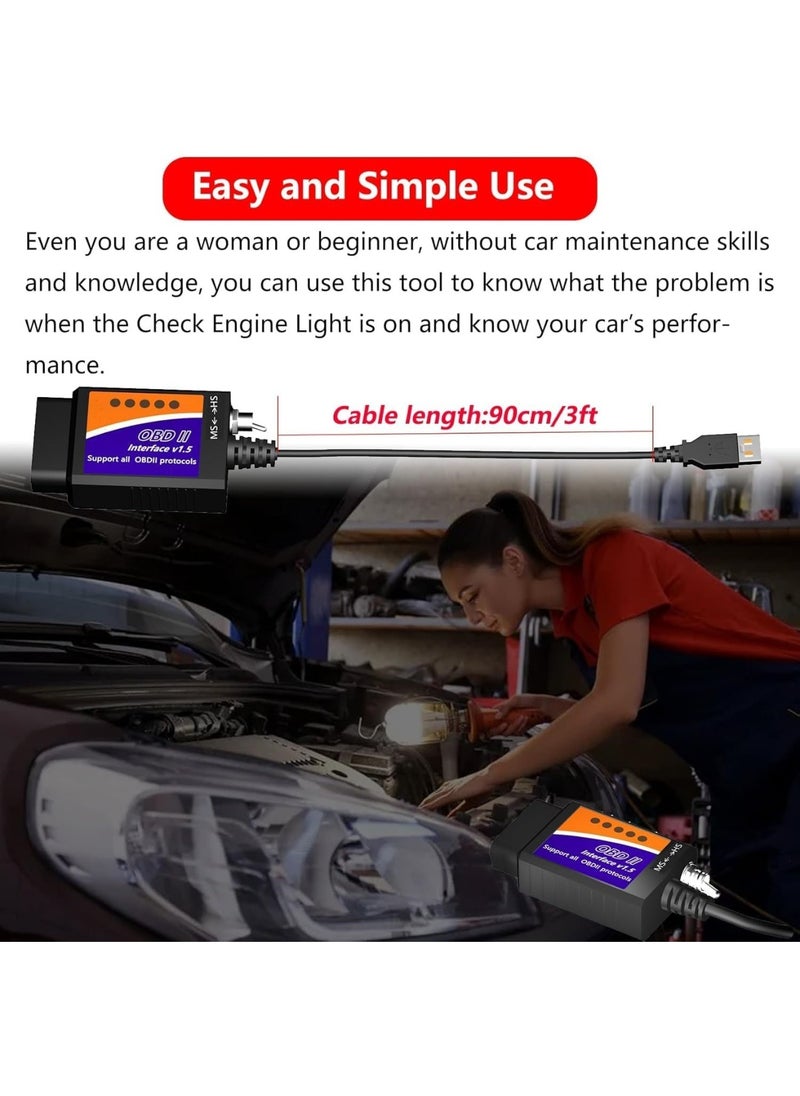 ELM327 OBD2 Adapter ELM327 OBD2 to USB Cable Code Reader Scanner ELM 327 USB Cable Interface OBDII Connector OBDII Scan Automotive Diagnostic Tool for Laptop,With MS CAN/HS CAN Switch (ELM327)