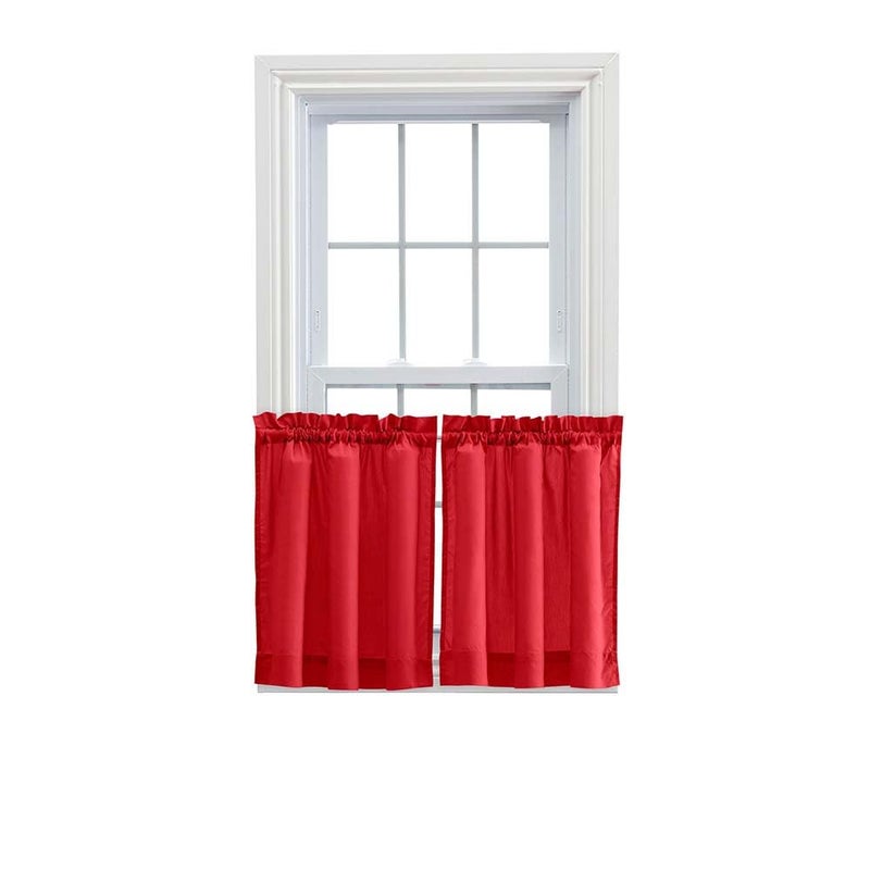 Ellis Curtain Stacey Sheer Tailored Tier Pair Curtains 56 x 24 Red