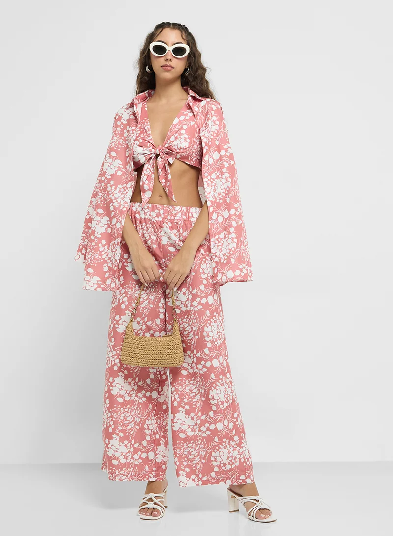 Ginger 3 Pc Printed Oversize Shirt With Bralette & Pant Co-ord Set