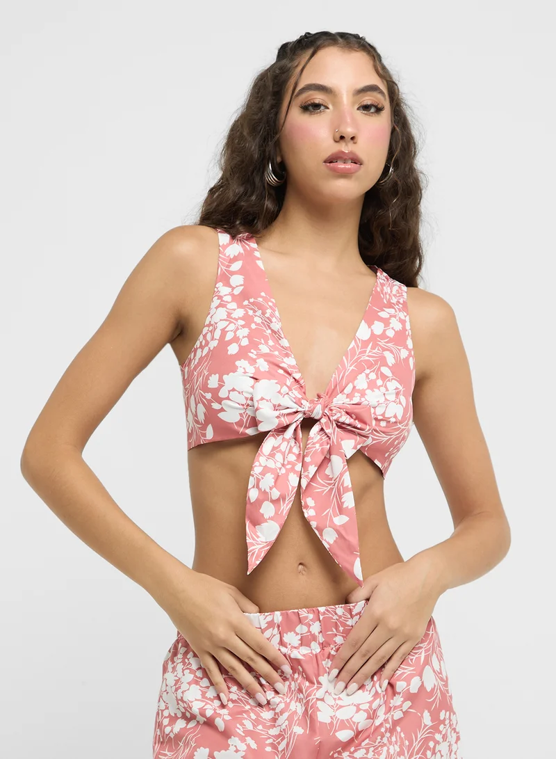 Ginger 3 Pc Printed Oversize Shirt With Bralette & Pant Co-ord Set