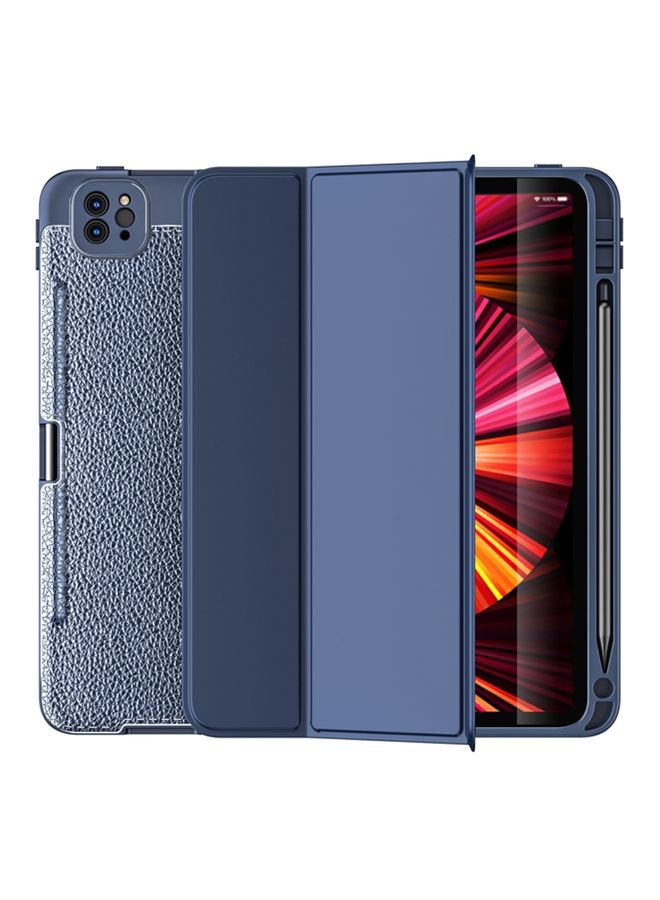 HuHa Case Cover For iPad Pro 11 2022 / 2021 Lychee Peel Texture Horizontal Deformation Flip TPU Leather Tablet Case with Three-folding Holder & Sleep / Wake-up Function Blue 