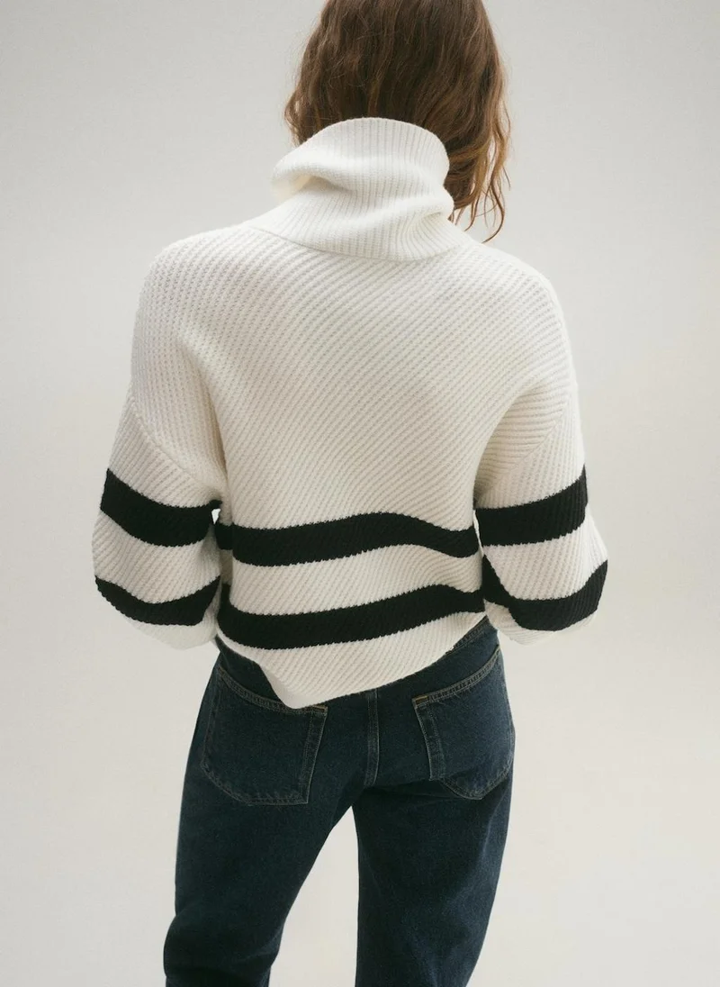 MANGO Striped Ribbed-Knit Sweater