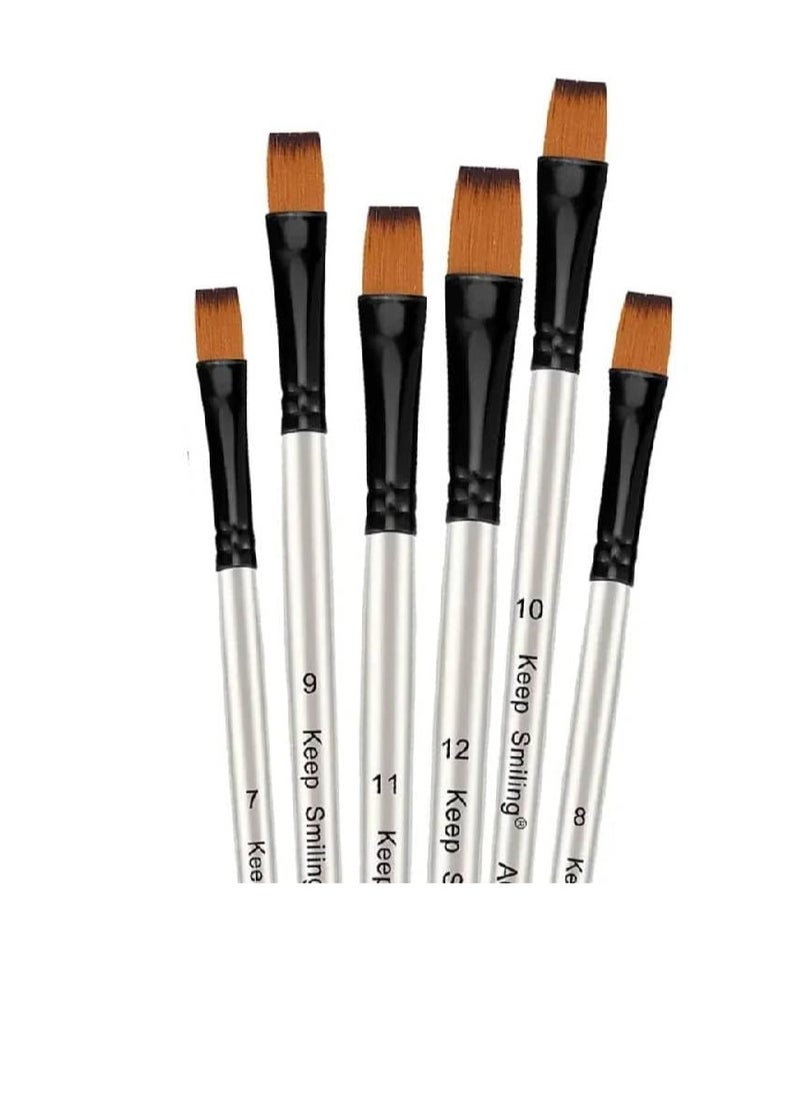 Keep Smiling Keep Smiling Flat Tip Paint Brush Pack of 6, Artist Paint brushes, Easy Use and Maintenance, Suitable For Detail Painting Flat Paint Brushes Sets, White  - Image 1