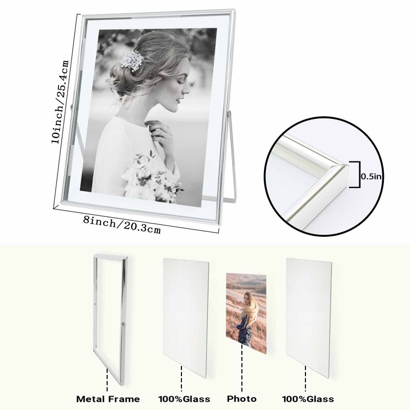 Qiannhee 8x10 مجموعة إطار عائمة من 2 إطار الصورة عقد 8x10in 6x8in 5x7in صورة لزجاج الطاولة. - Image 4