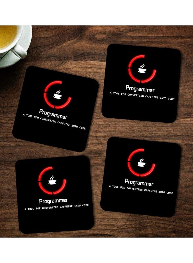 ASHVAH Programmer a Tool for converting Caffeine into Code Print/Typography Tea/Coffee Mug/Designer Handmade Wooden Coaster Set for Home Kitchen, Office Desk - Set of 4 - Square: 10cm - Image 1