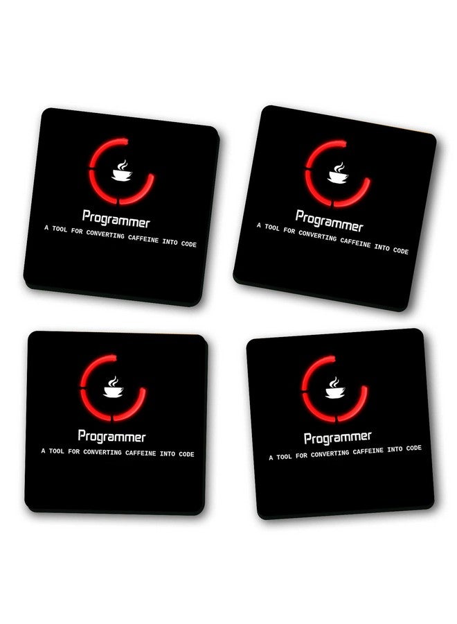 ASHVAH Programmer a Tool for converting Caffeine into Code Print/Typography Tea/Coffee Mug/Designer Handmade Wooden Coaster Set for Home Kitchen, Office Desk - Set of 4 - Square: 10cm - Image 2