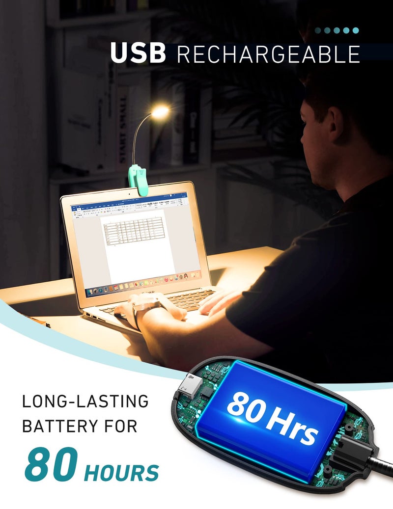 Monotremp Book Lights for Reading at Night in Bed, 80 Hours Runtime Rechargeable Reading Lights for Books in Bed, 3 Brightness Levels Ã— 3 Color Temperatures, 1.3 oz Lightweight - Image 3
