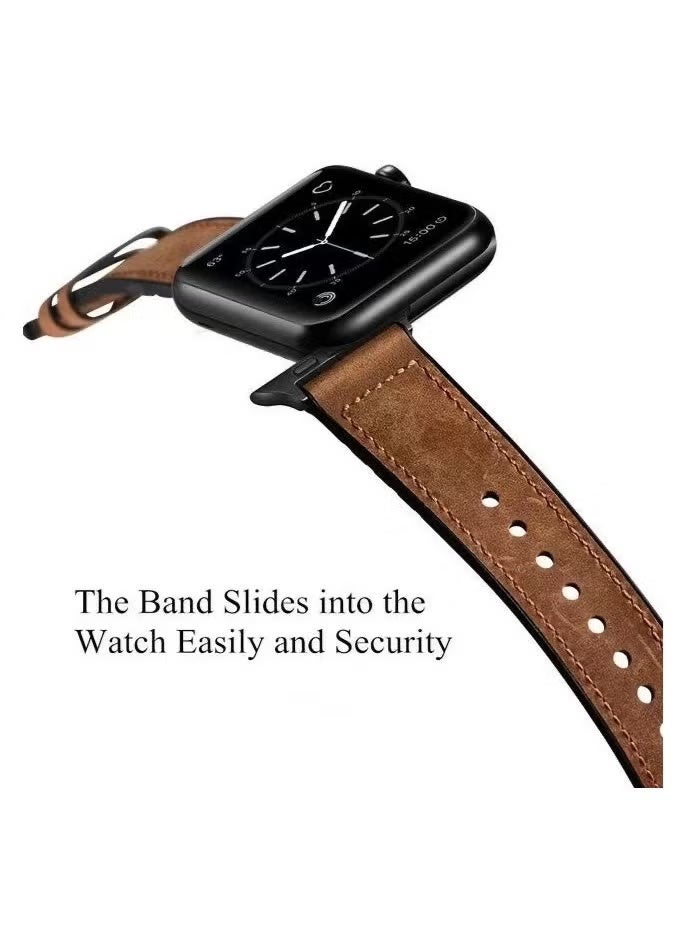 Leather watch band, compatible with Apple Watch band 38mm 40mm 41mm 42mm 44mm 45mm 49mm, leather bracelet for iWatch Ultra 2/Ultra Series 9/8/7/6/5/4/3/2/1/SE/SE2, suitable for men and women - Image 5