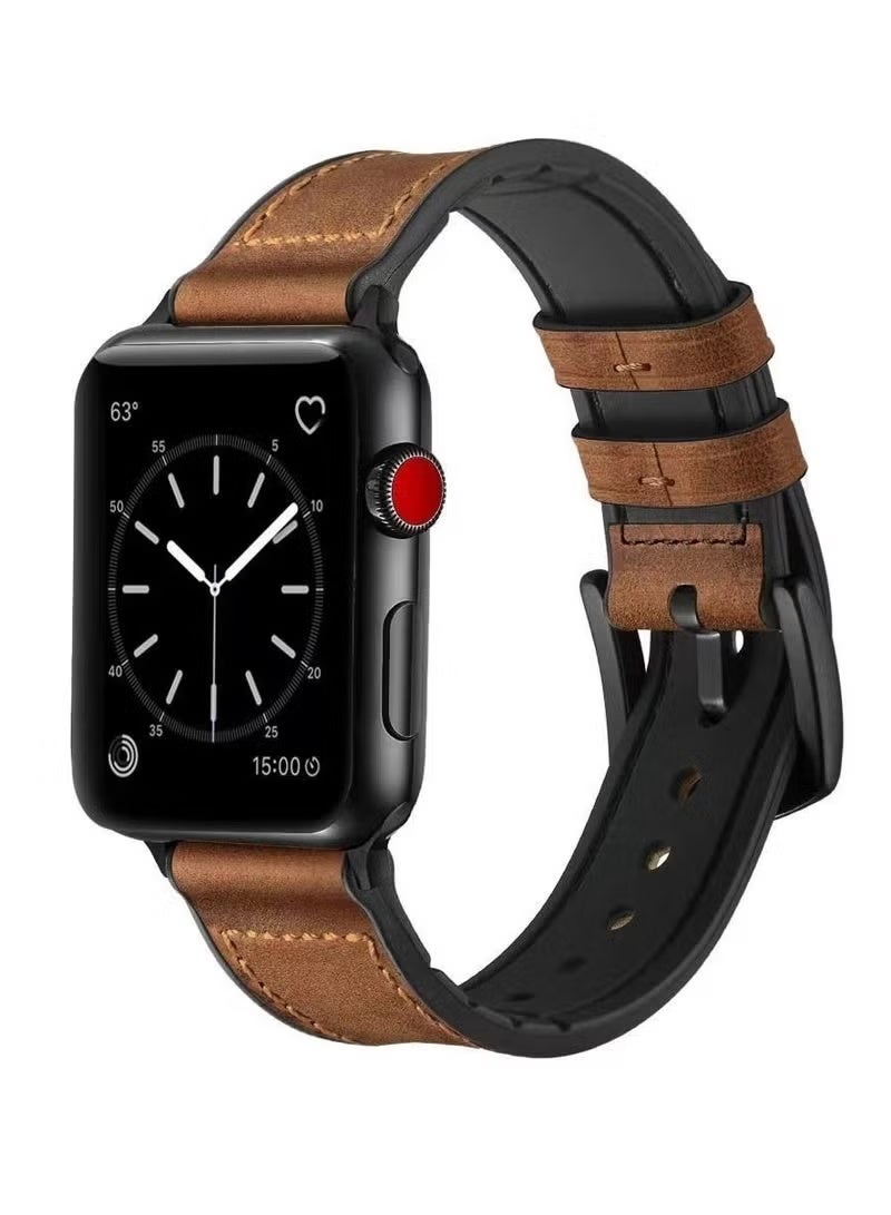 Leather watch band, compatible with Apple Watch band 38mm 40mm 41mm 42mm 44mm 45mm 49mm, leather bracelet for iWatch Ultra 2/Ultra Series 9/8/7/6/5/4/3/2/1/SE/SE2, suitable for men and women - Image 1