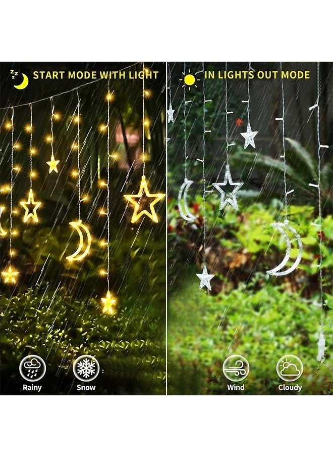Star Moon Curtain Ramadan Lights for Bedroom Decor,3.5M Ramadan Decorations Light,Eid Moon Window String Lights,8 Flash Modes Led String Fairy Lights Stars Shaped And Moon Curtain Decorative Lights