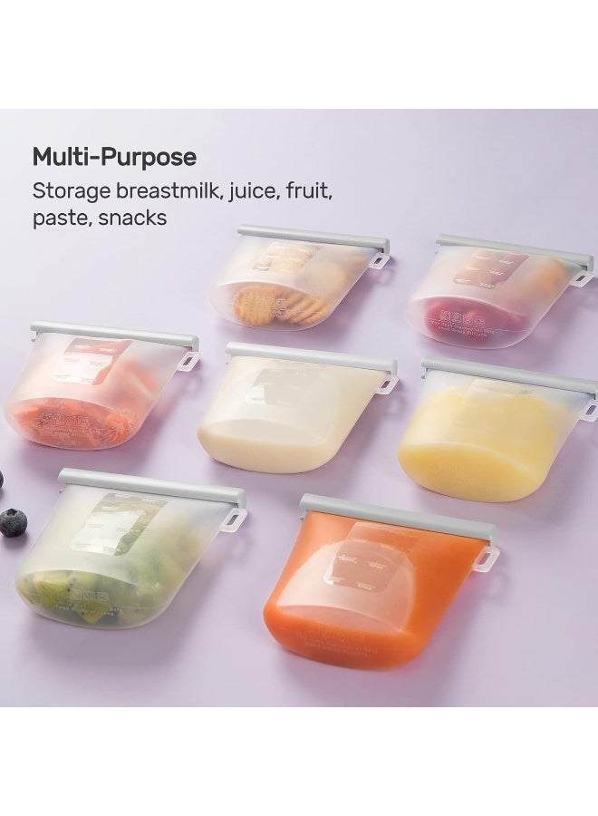 نوليا Nuliie 7 Pcs Silicone Breastmilk Storage Bags Reusable, 8oz/240ml Double Leak-Proof Breastmilk Freezer Bags, BPA Free Self-Standing Milk Bags for Breastfeeding, Baby Food Pouches - Image 2