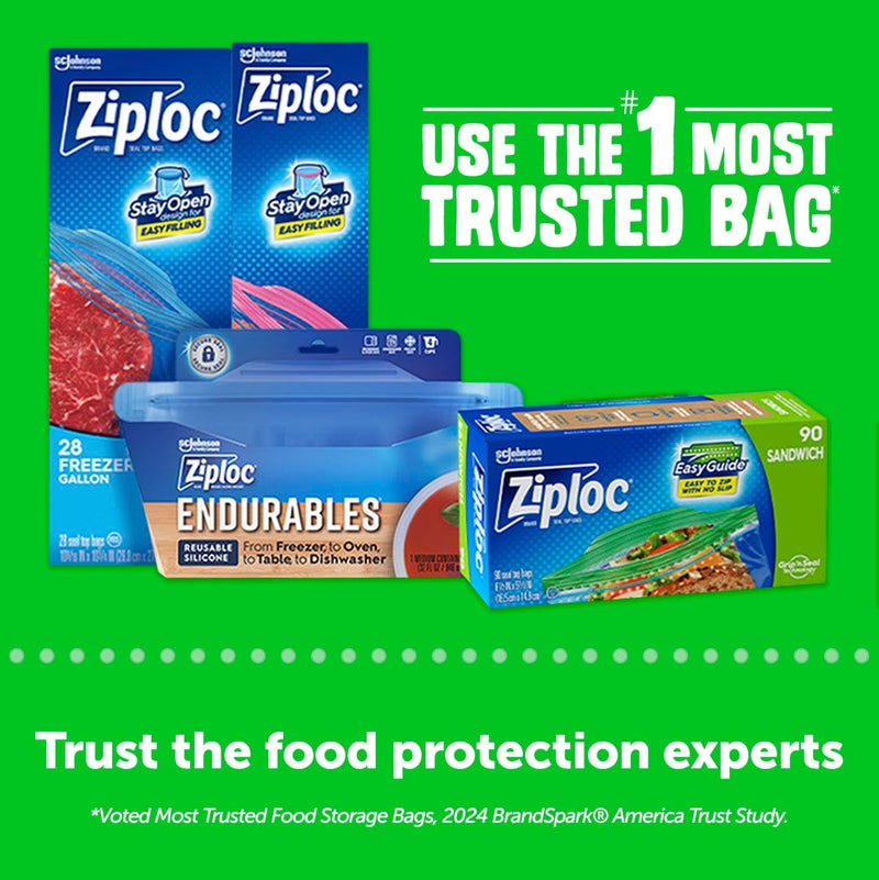 Ziploc XL Sandwich and Snack Bags with EasyGuide Texture, Plastic Storage Bags with Grip 'n Seal Technology, 90 Bags Total - Image 5