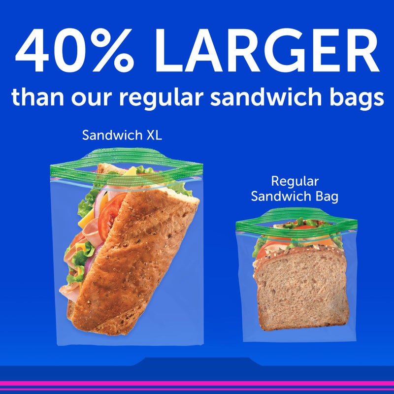 Ziploc XL Sandwich and Snack Bags with EasyGuide Texture, Plastic Storage Bags with Grip 'n Seal Technology, 90 Bags Total - Image 2