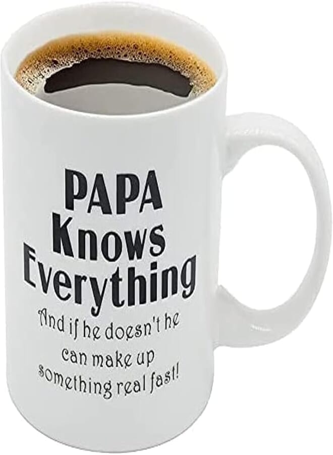 ella - Papa Knows Everything Funny Quote Mug – 11Oz White Ceramic Coffee Cup For Dad, Father’S Day, Birthday, Office Desk