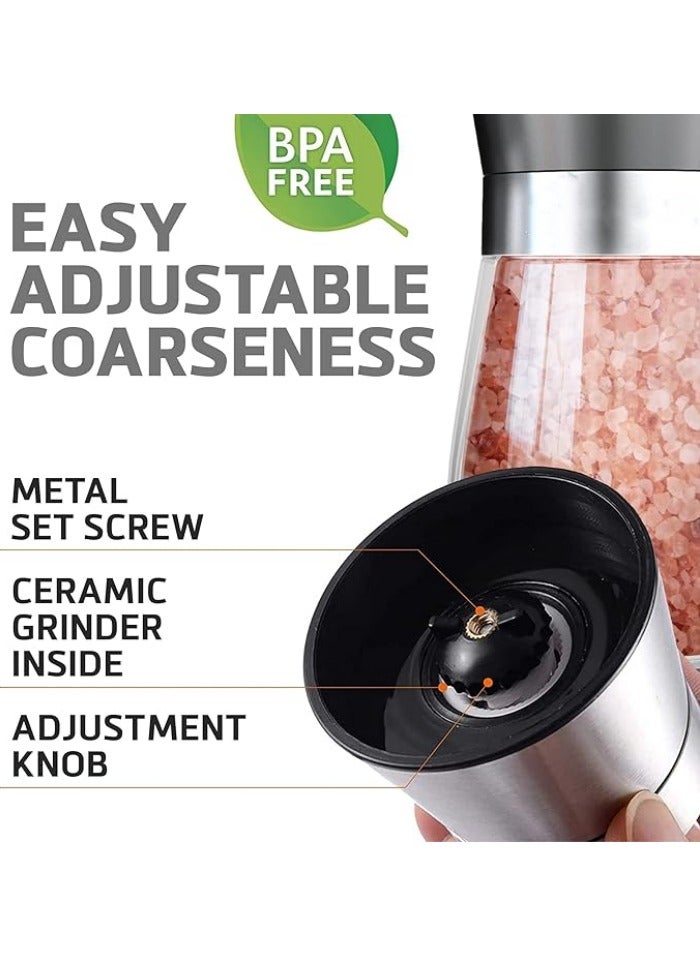 Beautiful Stainless Steel Salt and Pepper Grinder Set of 2 - Pepper Mill & Salt Mill with Adjustable Coarseness - Glass Spice Shakers - Image 3