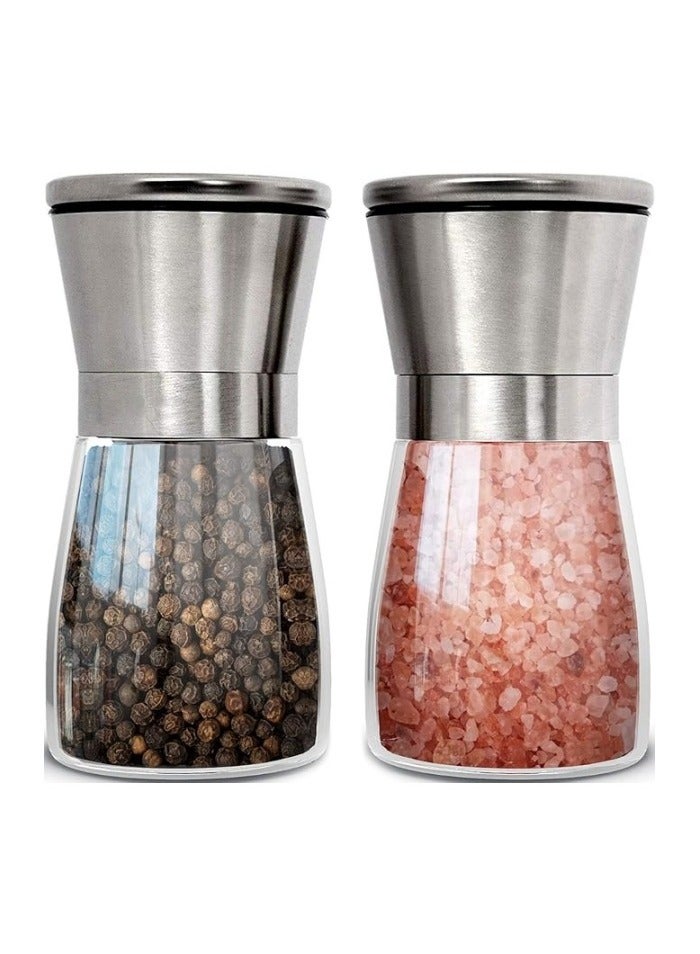 Beautiful Stainless Steel Salt and Pepper Grinder Set of 2 - Pepper Mill & Salt Mill with Adjustable Coarseness - Glass Spice Shakers - Image 1