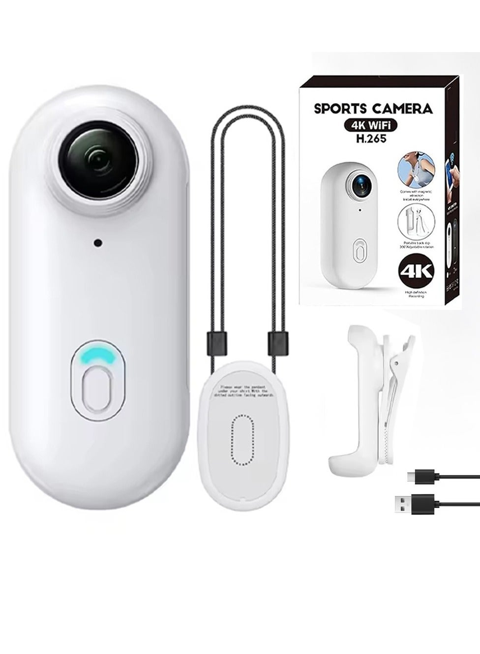 4K Ultra HD Wearable Mini Sports Camera – Thumb-Sized Magnetic Action Cam with 30m Waterproof, 360° Clip, 150-Min Battery, Wi-Fi, H.265, Hands-Free POV Recording for Cycling, Diving, Vlogging