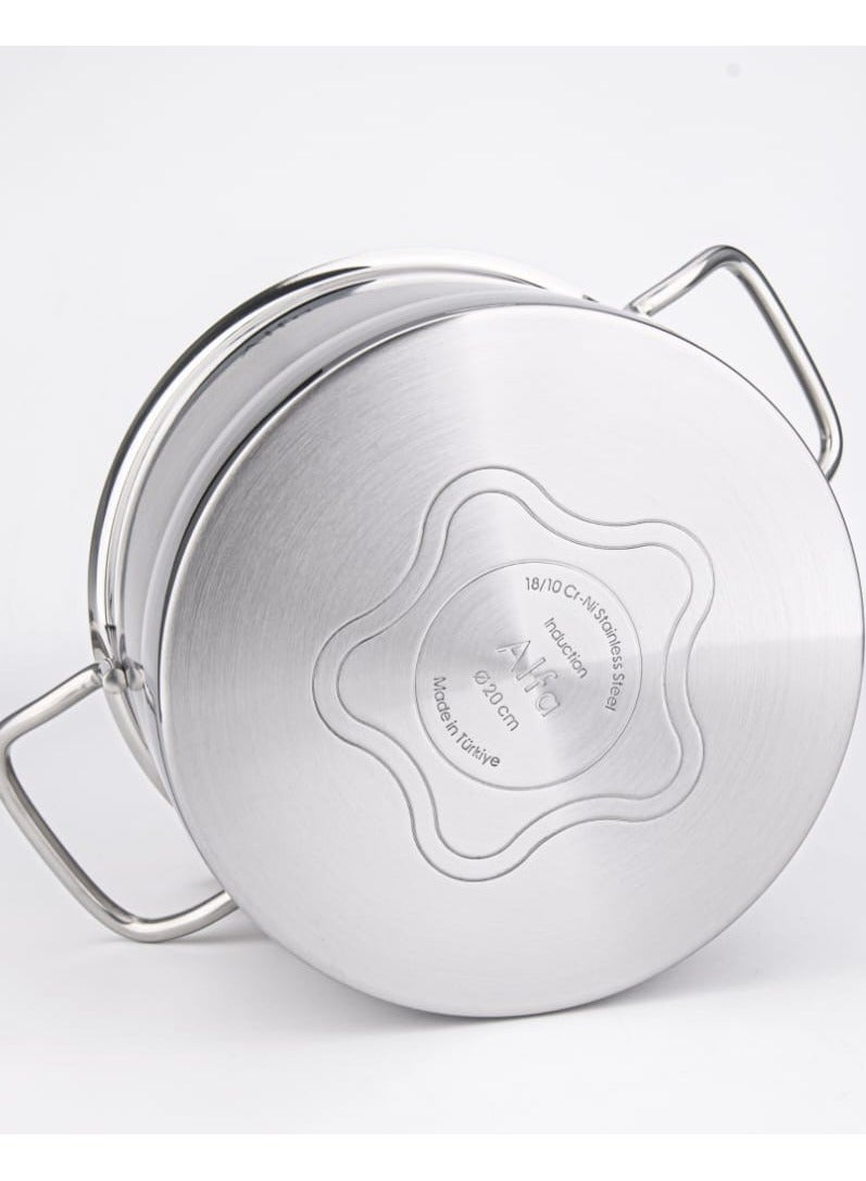 ALFA وعاء كسرولة من الفولاذ المقاوم للصدأ ALFA – 2.4 لتر غير لاصق، آمن للاستخدام في الفرن والموقد | 18x10 سم أواني طهي متينة مع مقابض مقاومة للحرارة | صنع في تركيا - Image 2