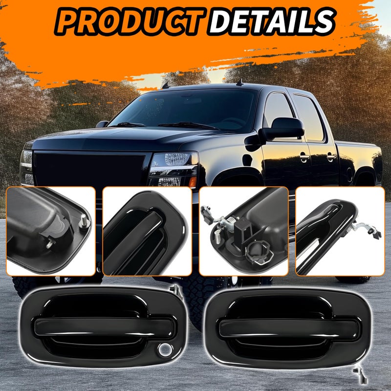 KUAFU Exterior Door Handles Compatible with 1999-2007 Chevy Chevrolet Silverado Suburban Tahoe Avalanche/GMC Sierra Yukon/Cadillac Escalade Outside Door Handles w/1 Keyhole Black FLR - Image 5