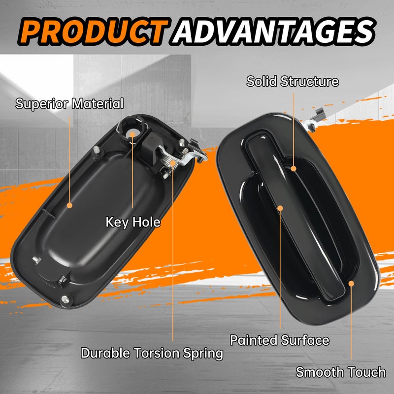 KUAFU Exterior Door Handles Compatible with 1999-2007 Chevy Chevrolet Silverado Suburban Tahoe Avalanche/GMC Sierra Yukon/Cadillac Escalade Outside Door Handles w/1 Keyhole Black FLR - Image 3