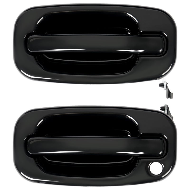 KUAFU Exterior Door Handles Compatible with 1999-2007 Chevy Chevrolet Silverado Suburban Tahoe Avalanche/GMC Sierra Yukon/Cadillac Escalade Outside Door Handles w/1 Keyhole Black FLR - Image 1