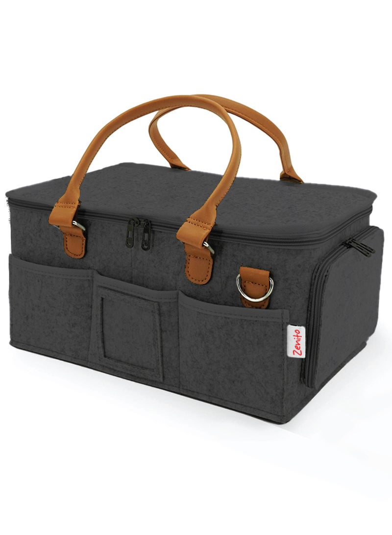 Zenito Portable Diaper Caddy Organizer - Nursery Essential -Portable Diaper Caddy Storage Bag with Roll Lid and Removable Dividers, Caddy Organizer for Nursery, Changing Table, Car and More, Travel-Friendly Baby Caddy for Infant Essentials - Black - Image 1