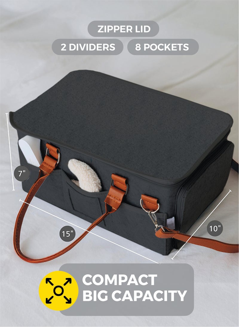 Zenito Portable Diaper Caddy Organizer - Nursery Essential -Portable Diaper Caddy Storage Bag with Roll Lid and Removable Dividers, Caddy Organizer for Nursery, Changing Table, Car and More, Travel-Friendly Baby Caddy for Infant Essentials - Black - Image 2