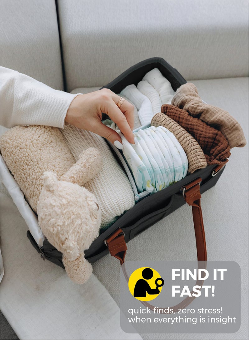 Zenito Portable Diaper Caddy Organizer - Nursery Essential -Portable Diaper Caddy Storage Bag with Roll Lid and Removable Dividers, Caddy Organizer for Nursery, Changing Table, Car and More, Travel-Friendly Baby Caddy for Infant Essentials - Black - Image 3