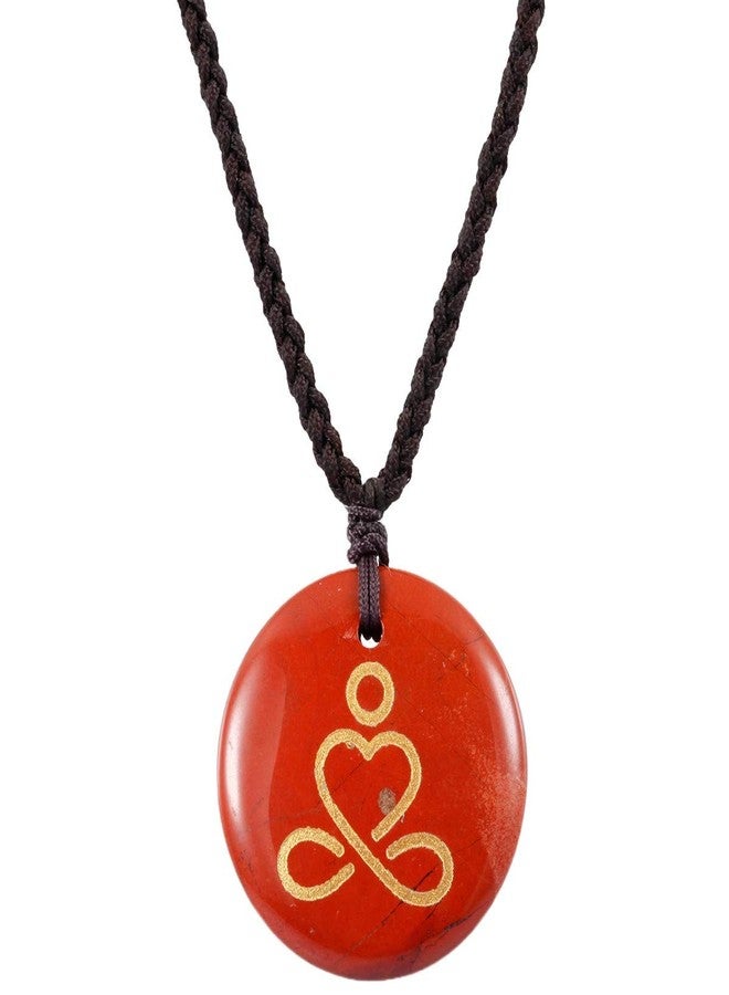 SUNYIK Chakra Yoga Engraved Round Amulet Pendant Necklace, Adjustable Wave Necklaces for Unisex, Red Jasper - Image 1