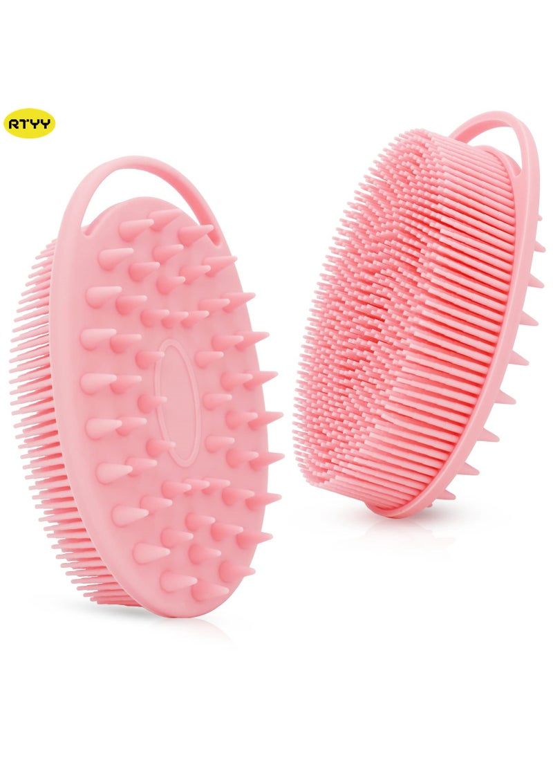 RTYY Upgrade 2 in 1 Bath and Shampoo Body Brush, Silicone Exfoliating Body Scrubber for Use in Shower, Premium Silicone Loofah, Head Scrubber, Scalp Massager, Easy to Clean (1PC Pink)  - Image 1
