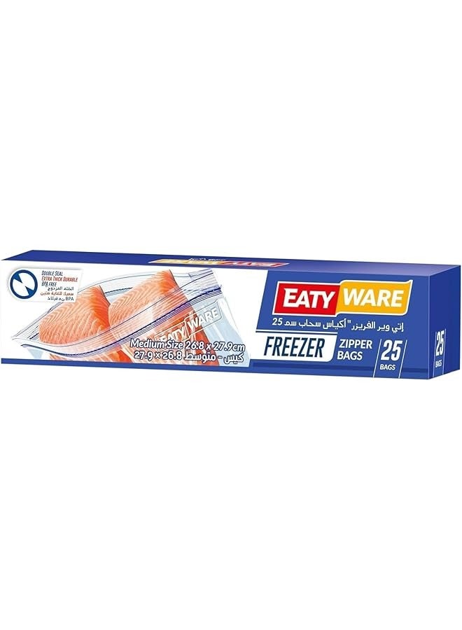 EATYWARE Zipper Freezer Bags 25-Pieces, 26.8 cm x 27.9 cm Size 
