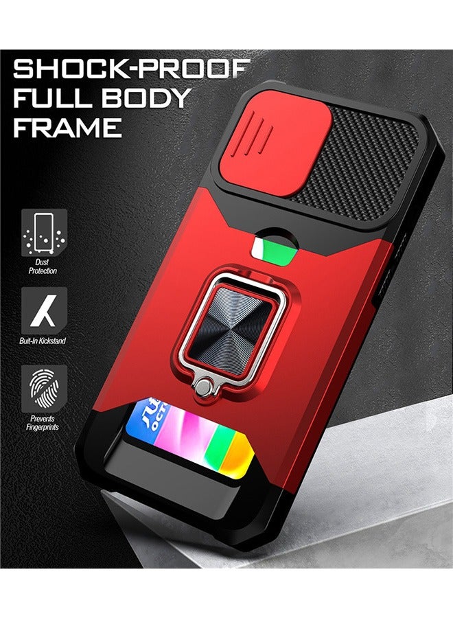 For iPhone 15 Pro Max Case with Card Holder and Slide Camera ,360° Rotate Ring Kickstand Magnetic Car Mount Phone Cover Case for iPhone 15 Pro Max (Red) - Image 2