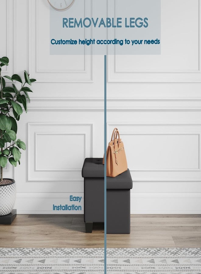 STORAGEBUD Storage Ottoman Cube with Storage Bin, 15-In Square Ottoman with Storage for Living Room and Bedroom, Small Ottoman Foot Rest, Foot Stools Ottoman, Gray Storage Chest Max 660lbs, Faux Leather Ottoman - Image 5