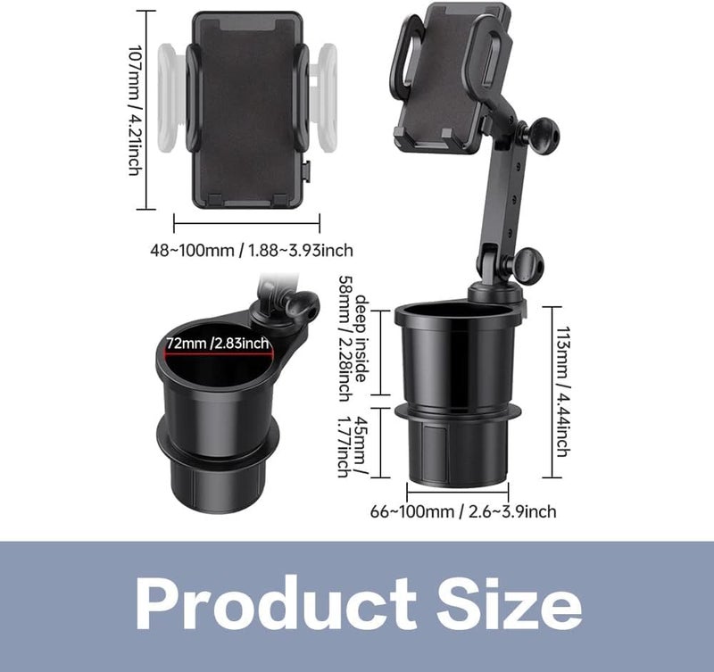 CozyNook ستاند جوال للسيارة Car Phone Mount 2 in 1 Cup Holder Phone Holder, Adjustable Base with 360° Rotation, Universal Car Mobile Holder Compatible with All Smartphones - Image 3