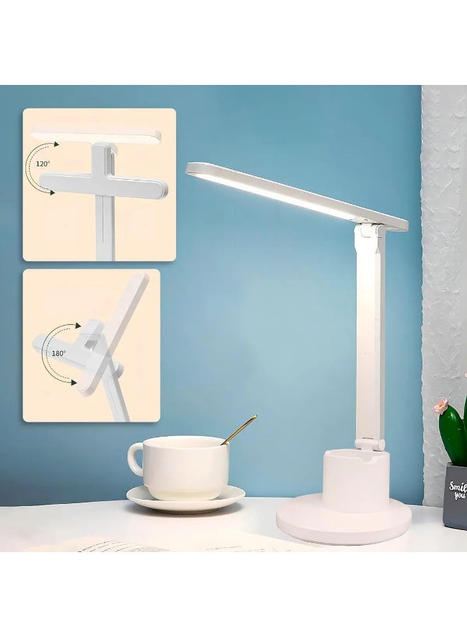 مصباح مكتب LED قابل لإعادة الشحن بذراع مرن 360° – إضاءة قابلة للتعديل بثلاثة مستويات سطوع –  لحماية العين مع حامل هاتف وأقلام – مثالي للدراسة والعمل - Image 3